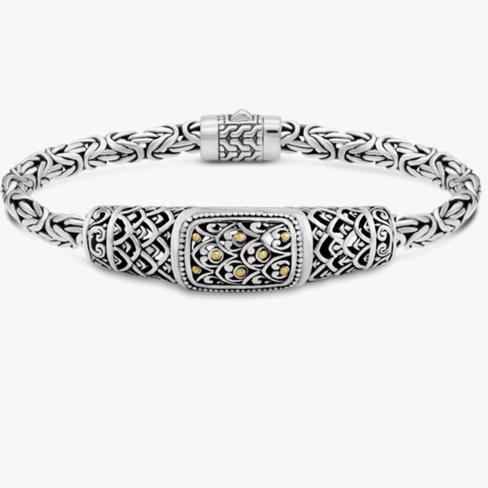 🌟DEVATA🌟Sterling Silver & 18k G/Dragon Skin Bali Filigree Byzantine Bracelet